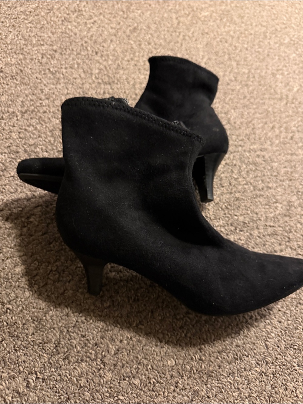 Black Faux Suede Pointed-Toe Kitten Heel Ankle Boots